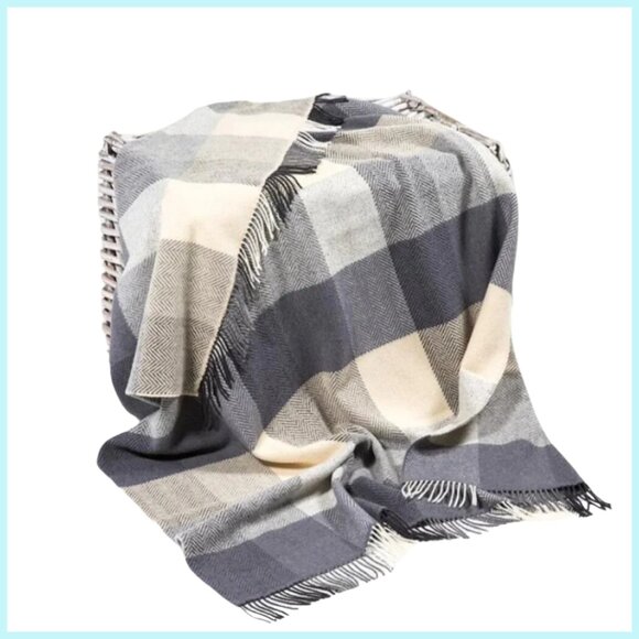 100% GENUINE Scottish Wool Blanket Import NEW WITH TAGS Block Check Herringbone - Picture 5 of 11